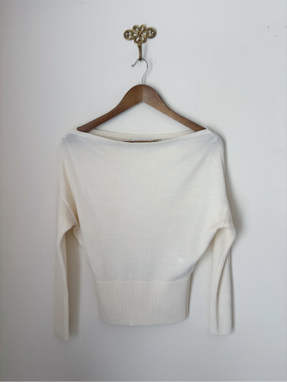 Ramy Brook Ivory Chance Merino Wool Off-The-Shoulder Sweater XS